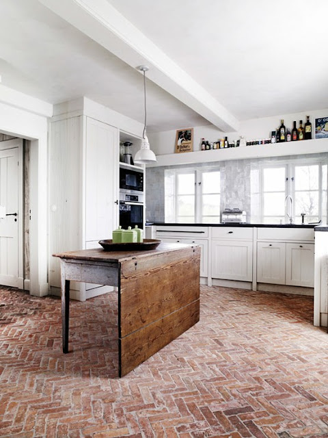 Herringbone Brick Floor Kitchen