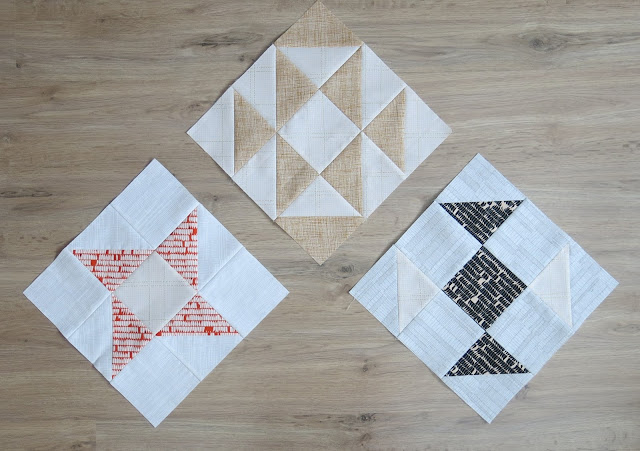 HST Quilt-Along - First three blocks - Carolyn Friedlander fabrics