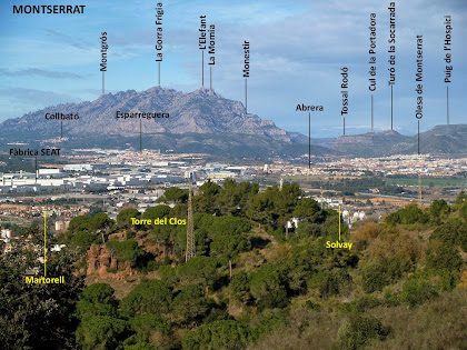 Martorell i al fons la muntanya de Montserrat des de la vessant nord del Turó de la Baldanya