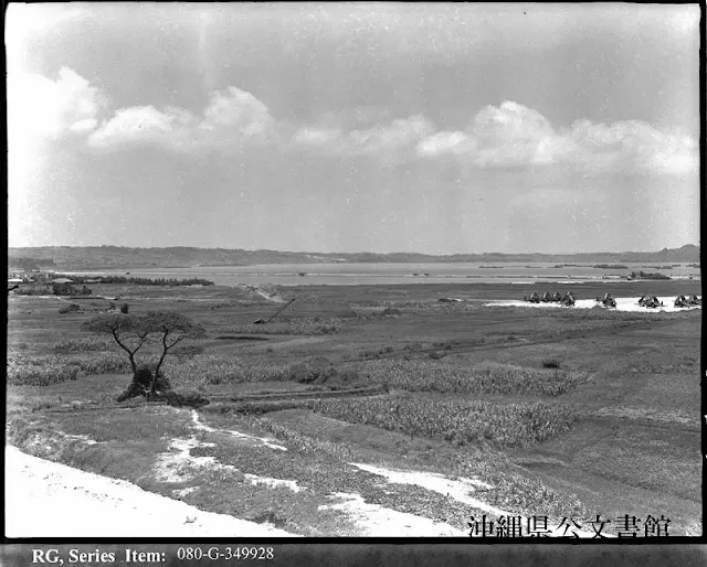 Panorama of Awase Airstrip operating field for MAG-14 on Okinawa in the Ryukyus.