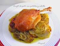 Confit de pato con patatas y cebolla al horno