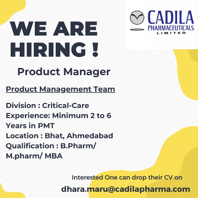 Cadila Pharma Hiring For Product Manager