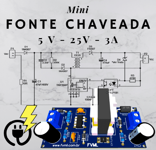 Mini Switching Power Supply 5V - 25V, 3A with TNY268 and PCB