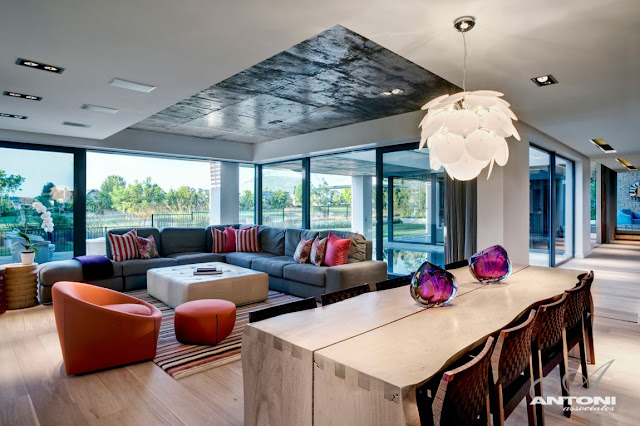 Wooden table in the living room 