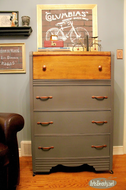 vintage tall waterfall chest of drawers two toned wood and paint makeover general finishes milk paint driftwood diy