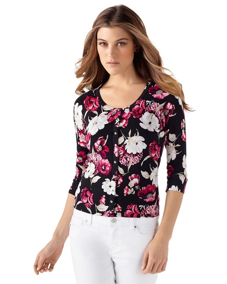 Sleeve Berry Floral Cardigan by White House Black Market