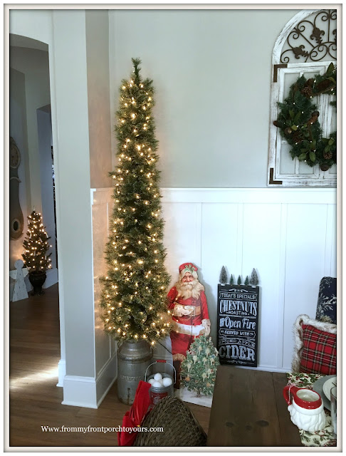 Pencil Tree-Vintage Milk Can-French Country Farmhouse Christmas Dining Room-From My Front Porch To Yours