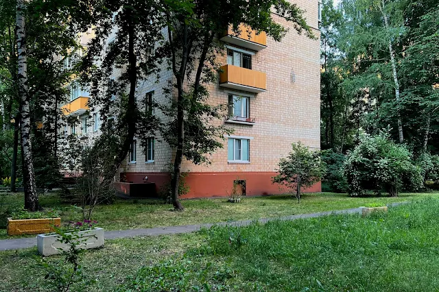 улица Приорова, улица Космонавта Волкова, дворы, жилой дом 1965 года постройки – «Дом с санками», санки на стене
