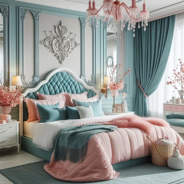 Astonishing Teal and Pink Bedroom Decoration, simple but elegant, without accessories