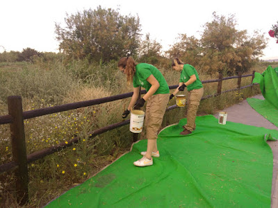 Restauració de la tanca, per mitjà de l'escatat i pintat de la fusta.