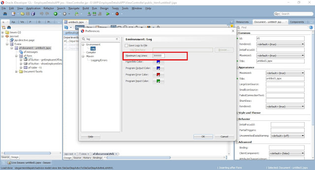 Log prefefences in JDeveloper