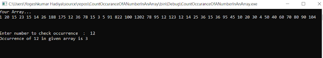 C# Program For Check Total Occurrence Of a Number In an Array - YogeshHadiya.in