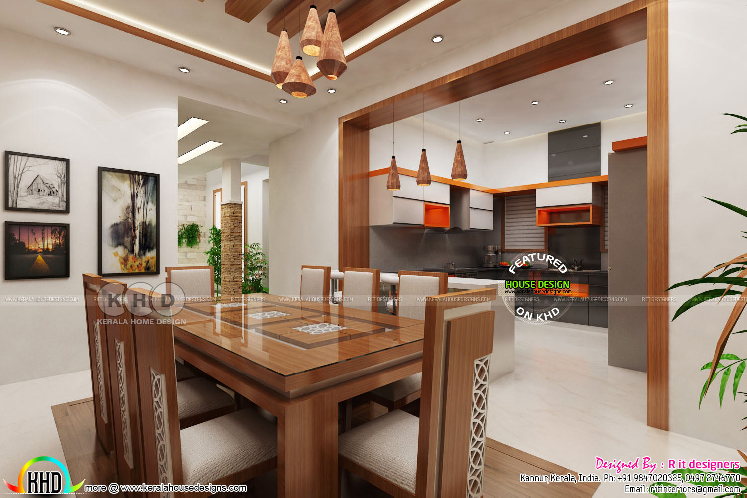 Dining with open kitchen and living room - Kerala home ...