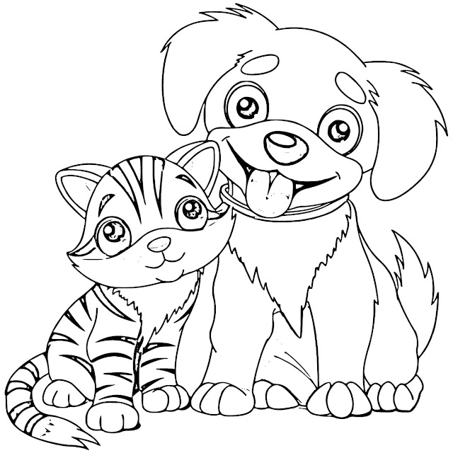Cat and dog coloring page