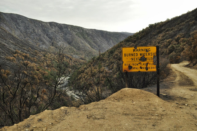 Burned Watershed Warning Sign that was burned in the Rim Fire Credit: USFS-Chris Stewart