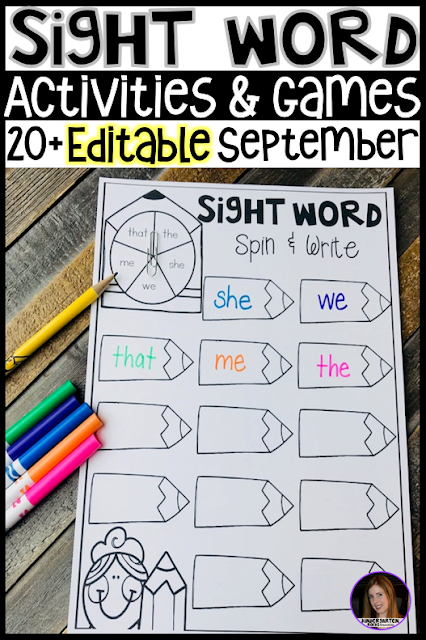 Are you looking for Back to School themed sight word activities that you can change to meet the needs of your kindergarten and/or first grade children?   Then, you will love Editable Sight Words Printables, Activities and Games for September.  Type in 20 sight words on one list and they will spread throughout all of the activities. 