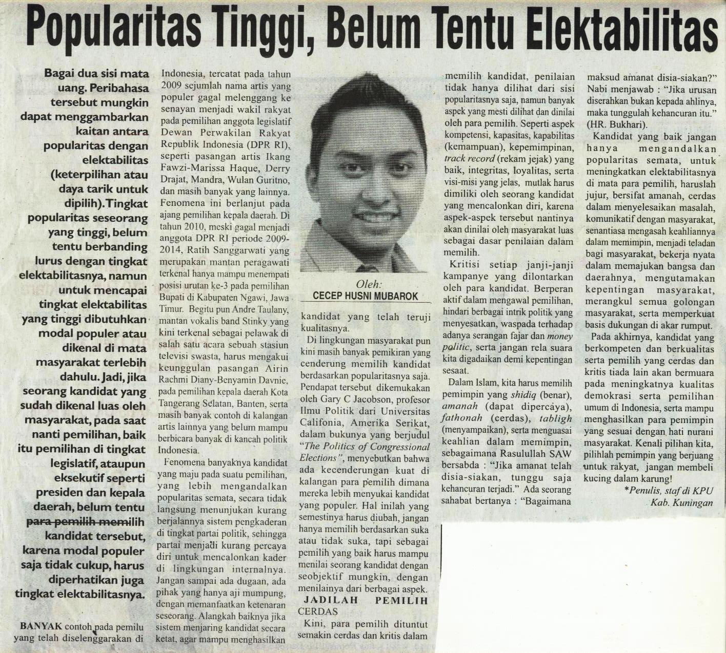 POPULARITAS TINGGI = ELEKTABILITAS TINGGI ? - Cecep HM