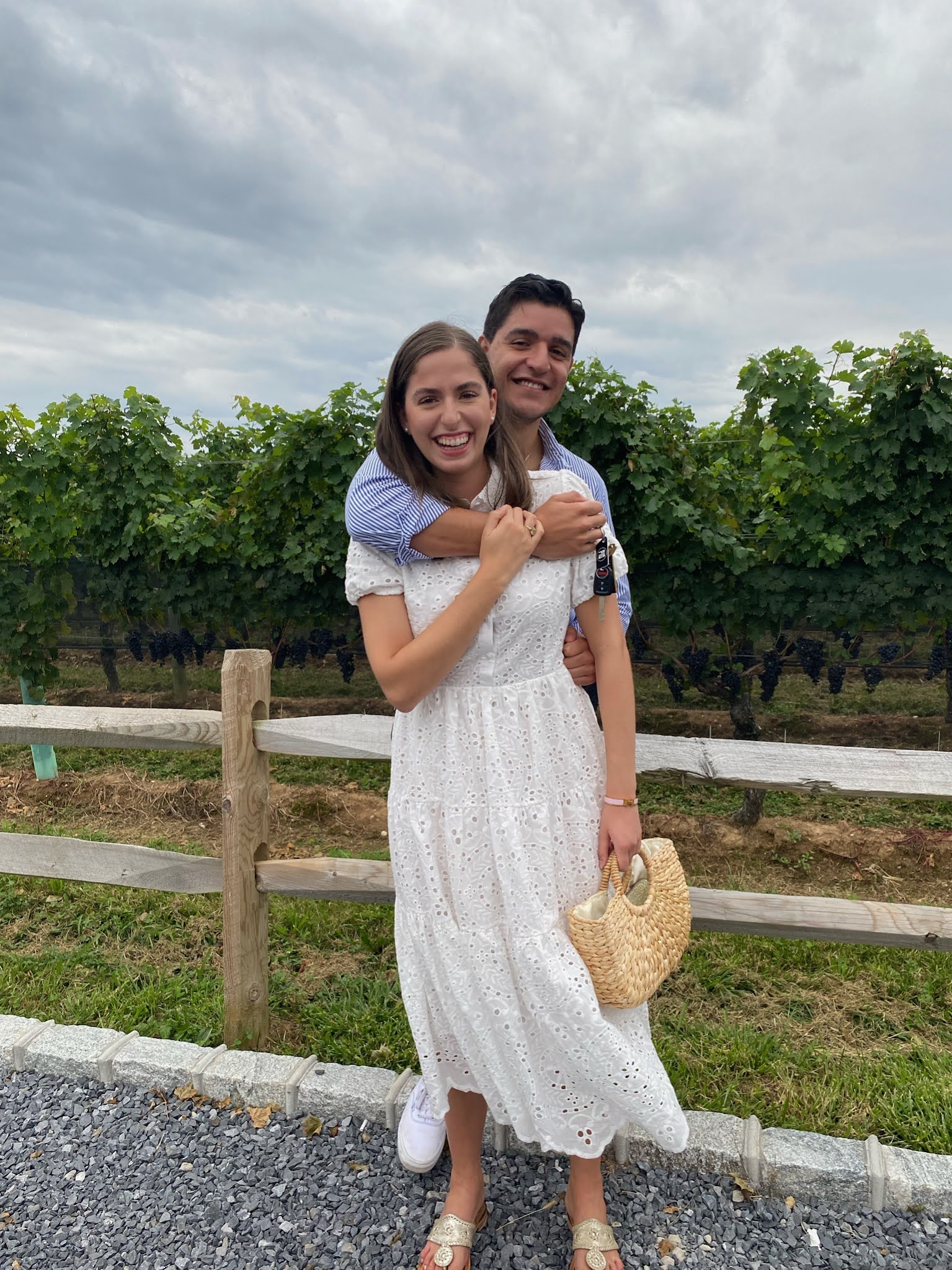 boyfriend, white dress, midi dress, couple photos, long island, vineyard