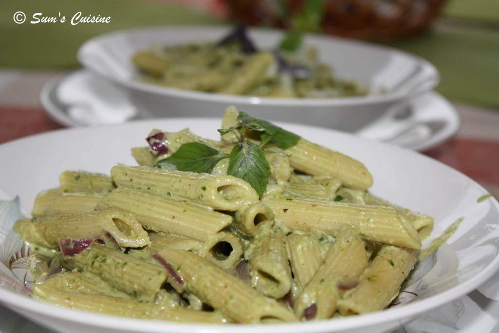 Sum's Cuisine: Pasta in Creamy Basil Pesto