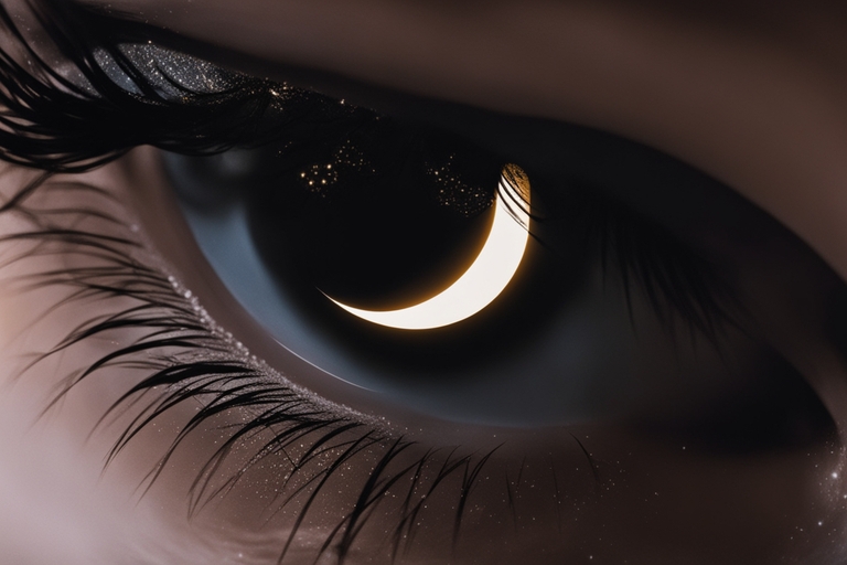 A eye reflecting new moon symbolizing the meaning of seeing the new crescent in islamic dreams