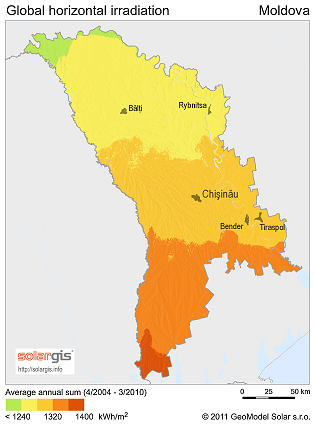 Moldova: Global solar horizontal irradiation