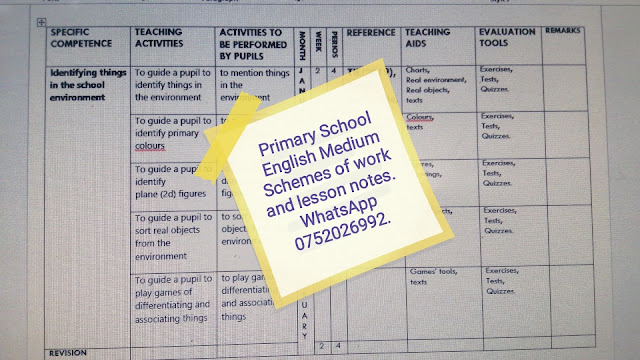 Primary school English Medium Schemes of work sample.