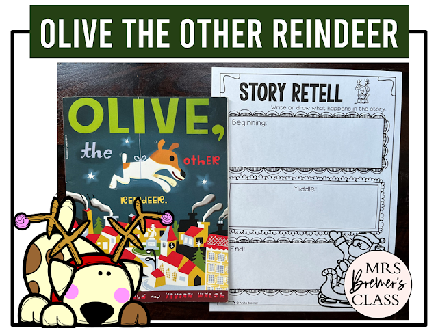 Olive the Other Reindeer book activities unit with literacy printables, reading companion activities, lesson ideas, and a craft for Kindergarten and First Grade