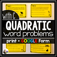 Quadratic word problems task cards