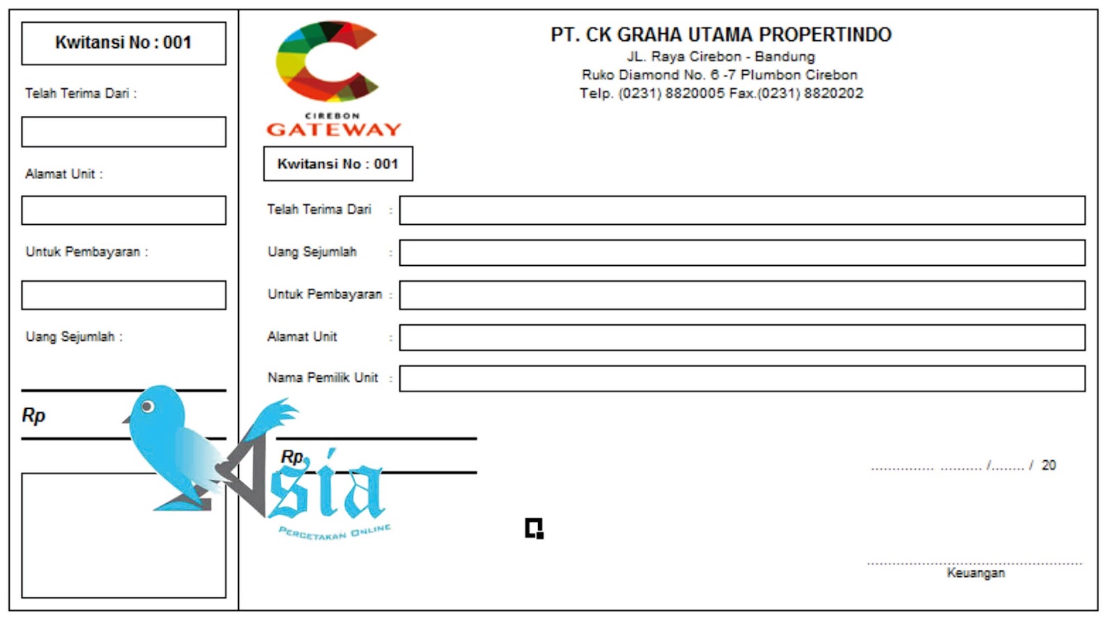 Contoh desain kwitansi nota Gateway  Cetak Nota Jakarta