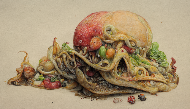 Scientific Drawings of Strange Alien Foods, Generated by Midjourney AI