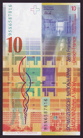 Switzerland Currency 10 Swiss Francs note