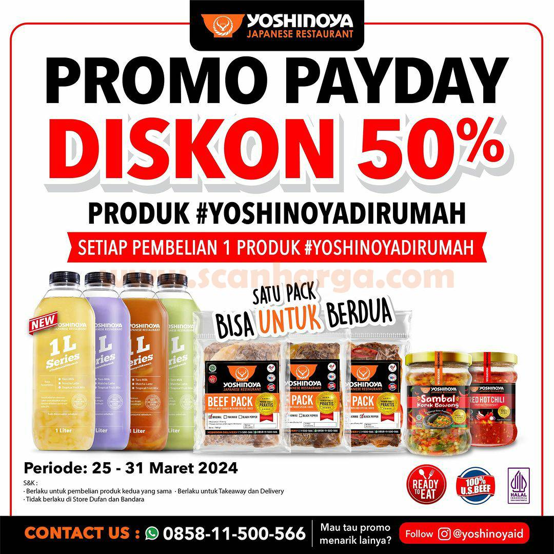 Promo YOSHINOYA PAYDAY Diskon 50% Periode 25 - 31 Maret 2024