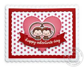 Sunny Studio Stamps: Love Monkey Valentine's Day Heart Card (using Fancy Frames Rectangle, Frilly Frames Polka-Dot & Stitched Heart Dies and Sunny Borders stamps)