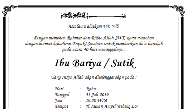 71 Contoh Undangan Tahlilan 40 Hari Gratis Terbaru