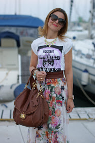 Dress Code t-shirt, Juicy Couture bag, Imperial floral skirt, Fashion and Cookies