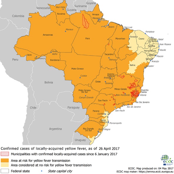 Confira lista atualizada de Municípios (cidades) com casos autóctones de Febre Amarela
