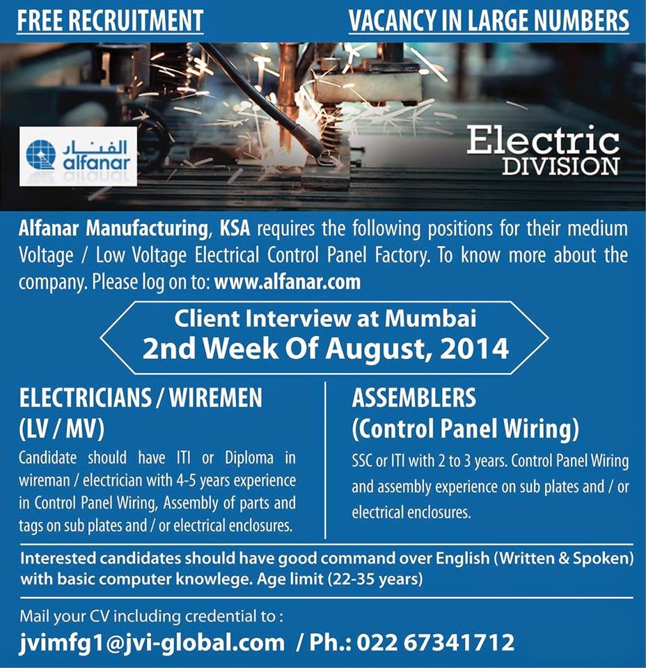 Alfanar KSA Large Job Vacancies for Electric Division - Free Recruitment