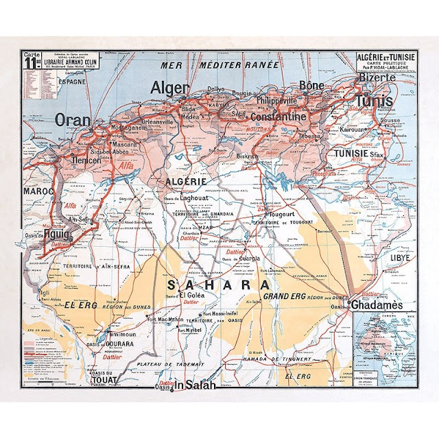 Carte Vidal-Lablache N°11-bis, Algérie et Tunisie carte politique (collection anciennes cartes scolaires)