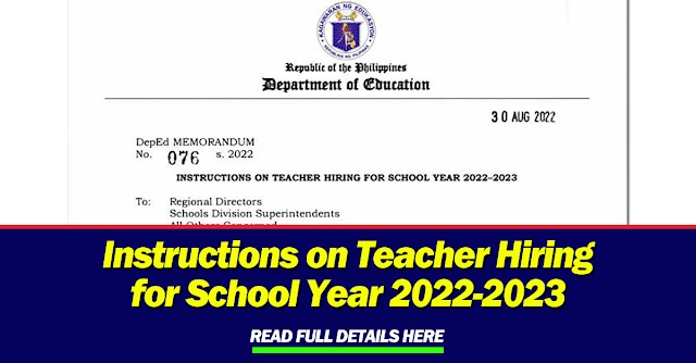 Instructions on Teacher Hiring for School Year 2022-2023