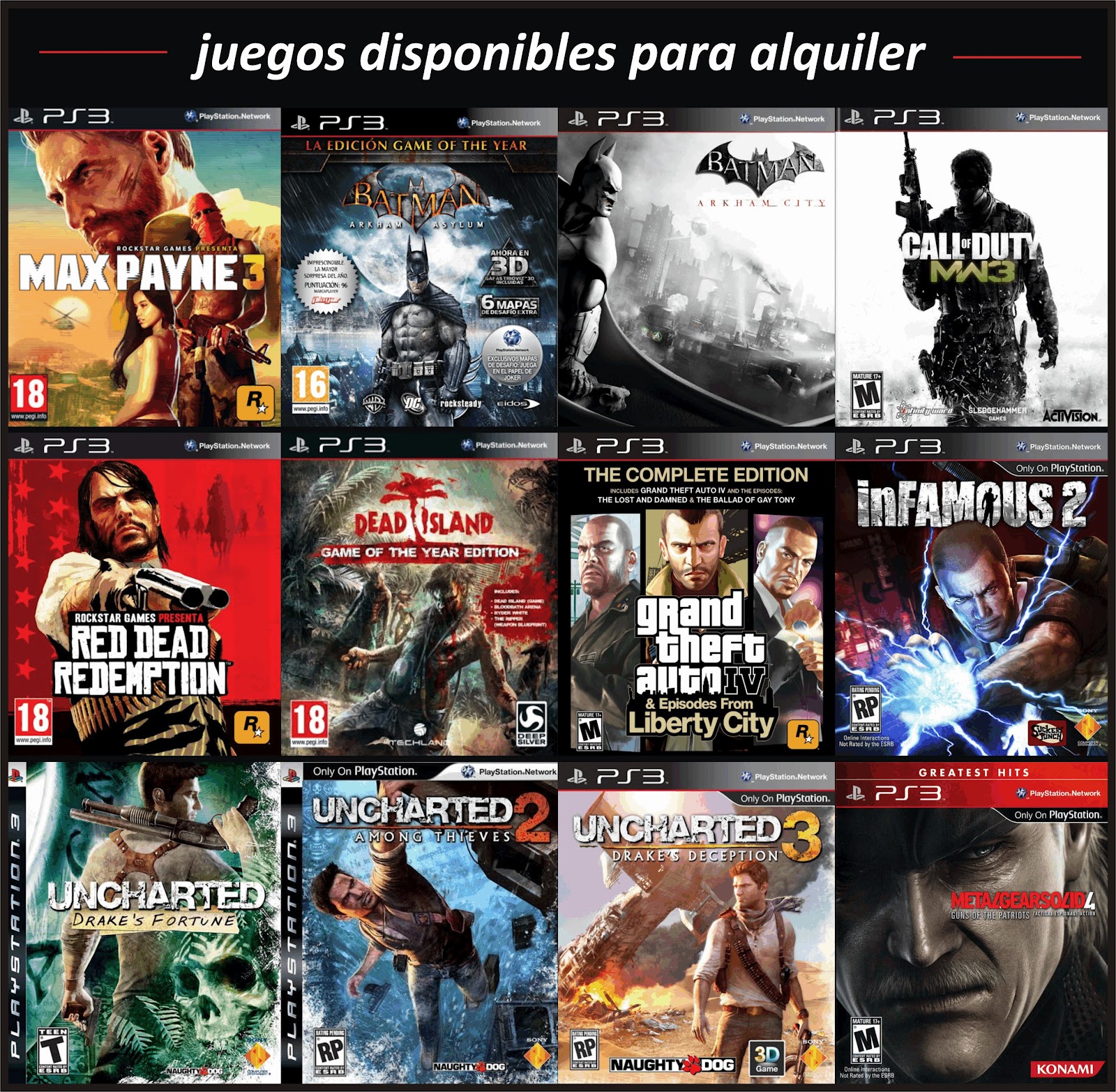 cinema games: ALQUILER PS3