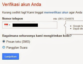 verifikasi akun gmail dengan menggunakan sms ke ponsel