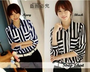 kemeja wanita korea murah stripe besar