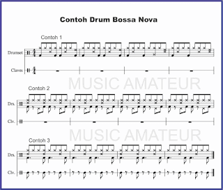 gambar beat drum bossa nova pada not balok