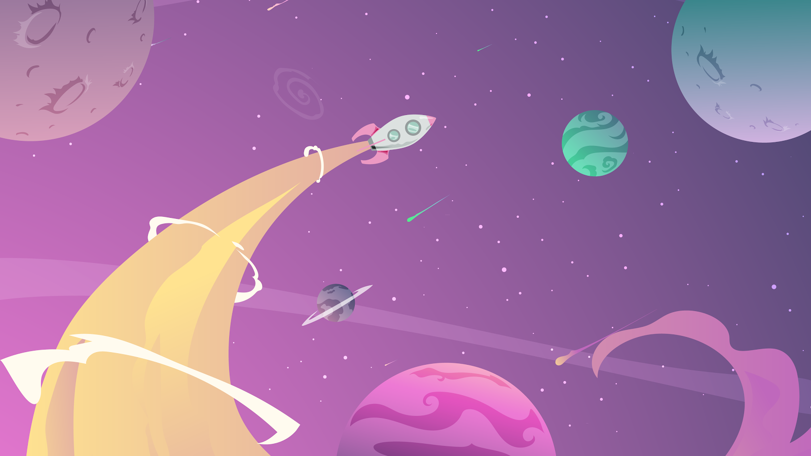 Colorful gradient space with a rocket