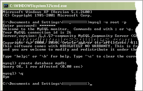 MySql Database Command Promp