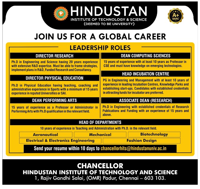 Hindustan Chennai Microbiology Faculty Job Opening