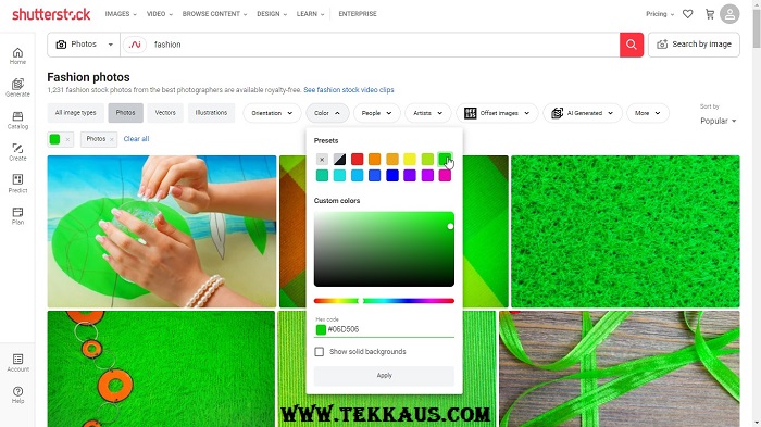 Shutterstock Enhanced Search and Discovery Tools Colour Filter