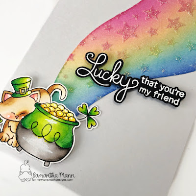 Lucky That You're My Friend Card by Samantha Mann for Newton's Nook Designs, Distress Inks, St Patrick's Day, Rainbow, Lucky Clover, Card, Card Making, Fussy Cutting #newtonsnook #newtonsnookdesigns #stpatricksday #distressinks #stencil #cardmaking #handmadecards