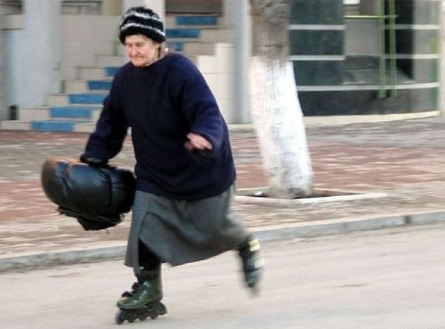 Old woman skating 