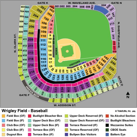 Wrigley Field Seating Chart with Seat Numbers